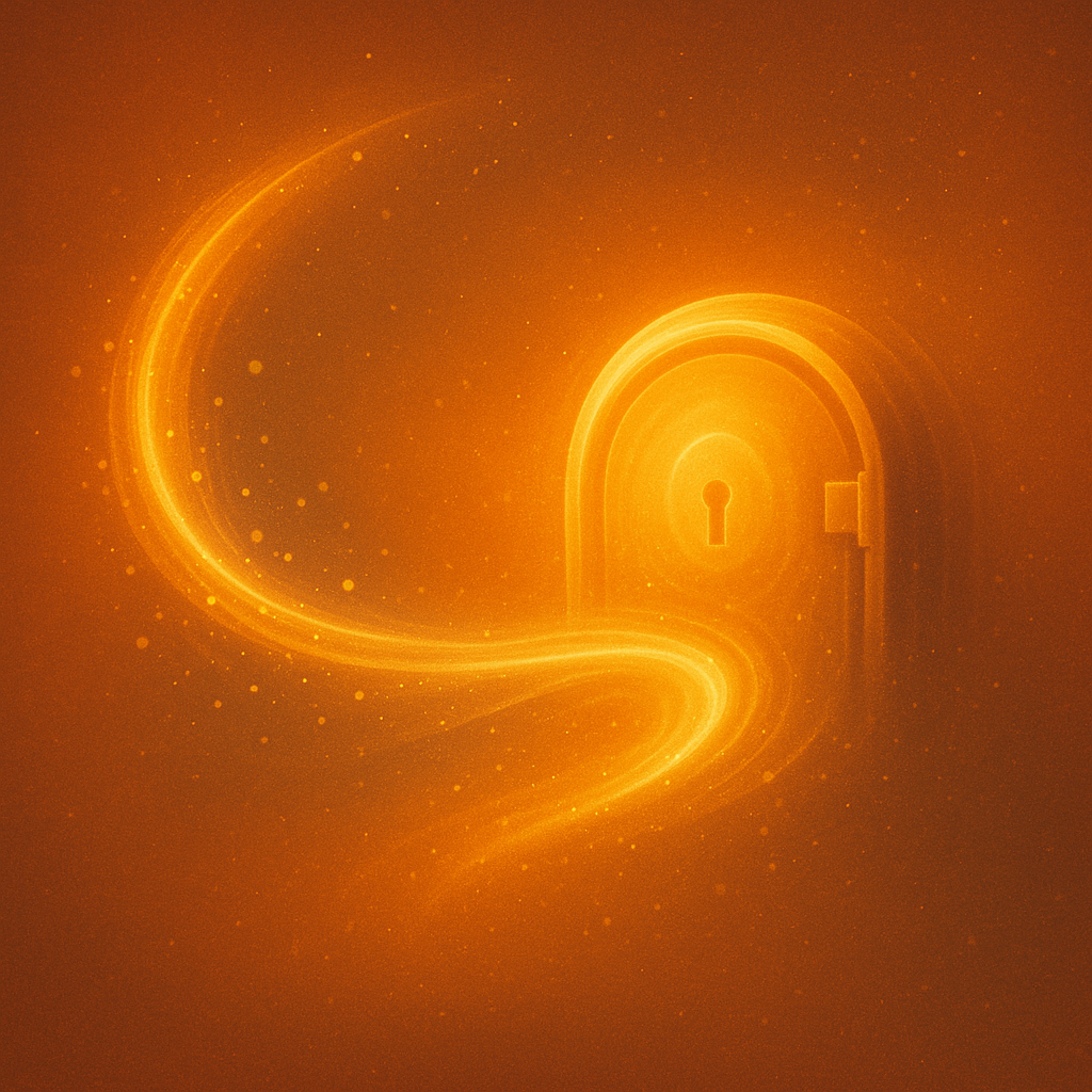 Abstract orange swirl and lock symbolizing a secure memory vault